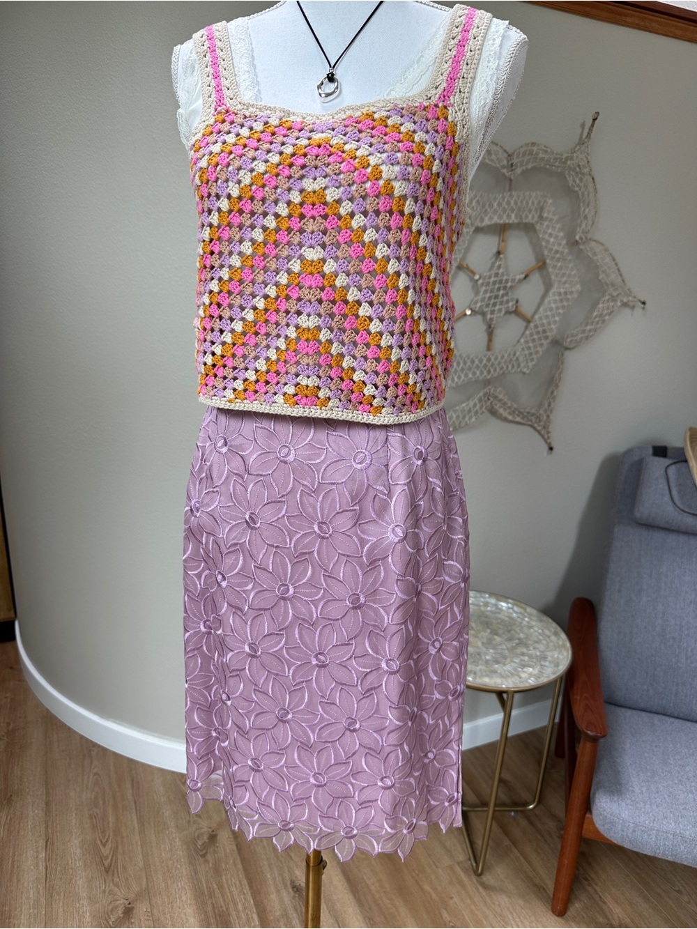 Cotton Emporium Multicolor chevron Crochet Knit tank Top - Picture 2 of 7